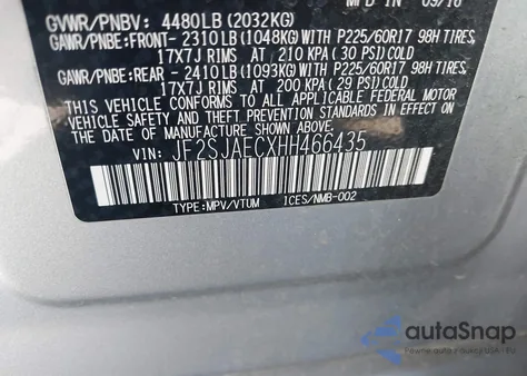 2017 Subaru Forester 2.5I Premium from USA, damaged, VIN JF2SJAECXHH466435